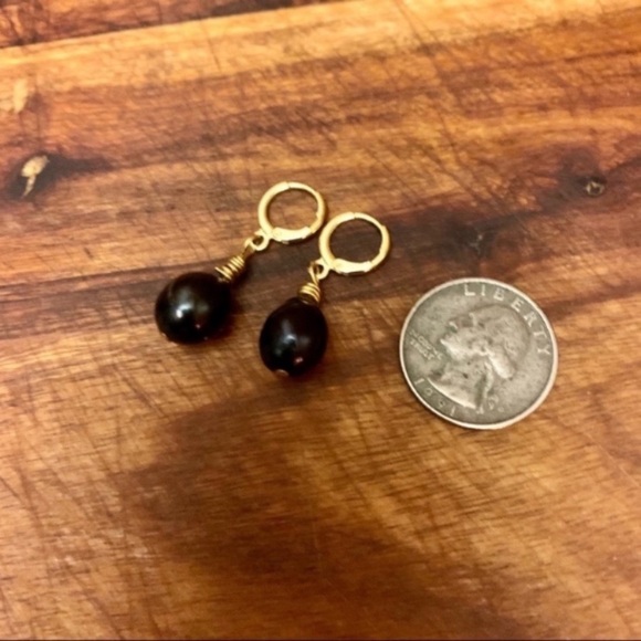 Genuine 10mm Black Tahitian Pearl Drop Earrings - Picture 3 of 8